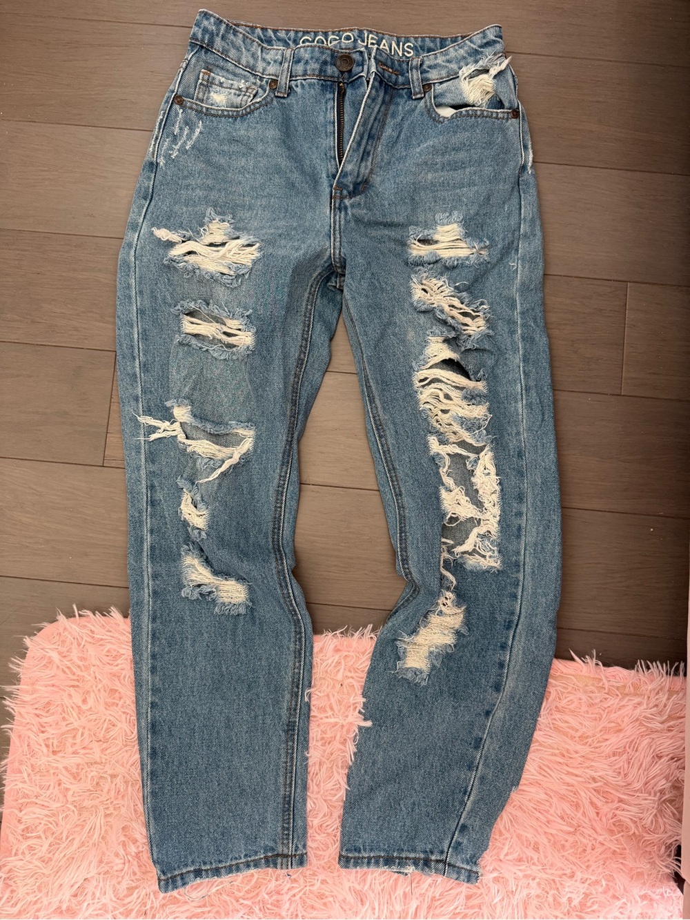 GOGO Distressed Light Blue Ripped Boyfriend Jeans
